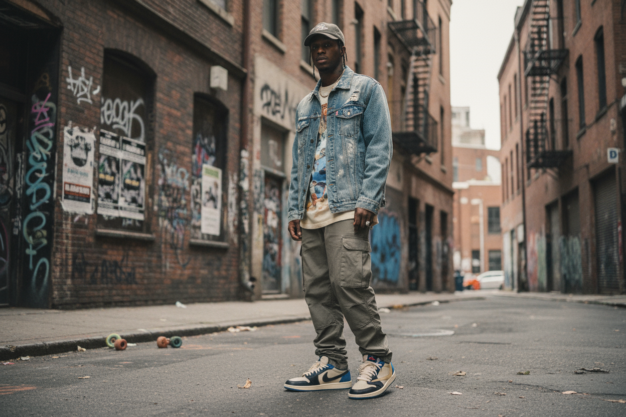 Travis Scott wearing air jordan 1 low